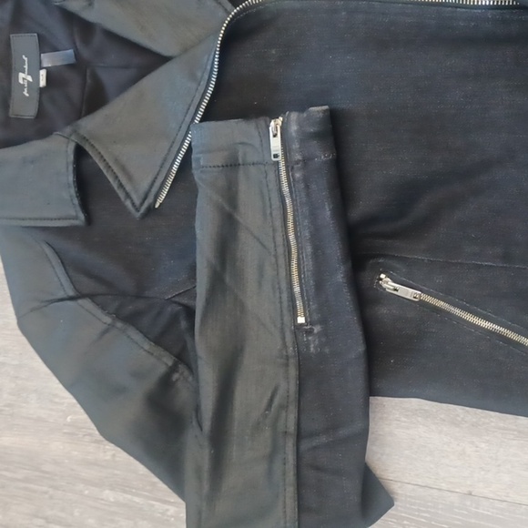 7 For All Mankind Moto Jacket Denim On Faux Leather Bikercore Office Siren - Picture 3 of 9